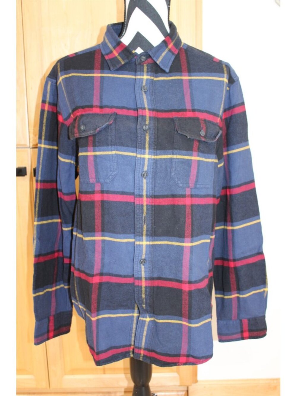 American Eagle Heritage Flannel Shirt Classic Fit Blue Plaid Size Large